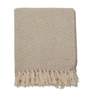 50"x60" Classic Tassel Trim Throw Blanket Beige - Saro Lifestyle - New
